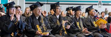 Students sitting during graduation in their graduation cap and gown